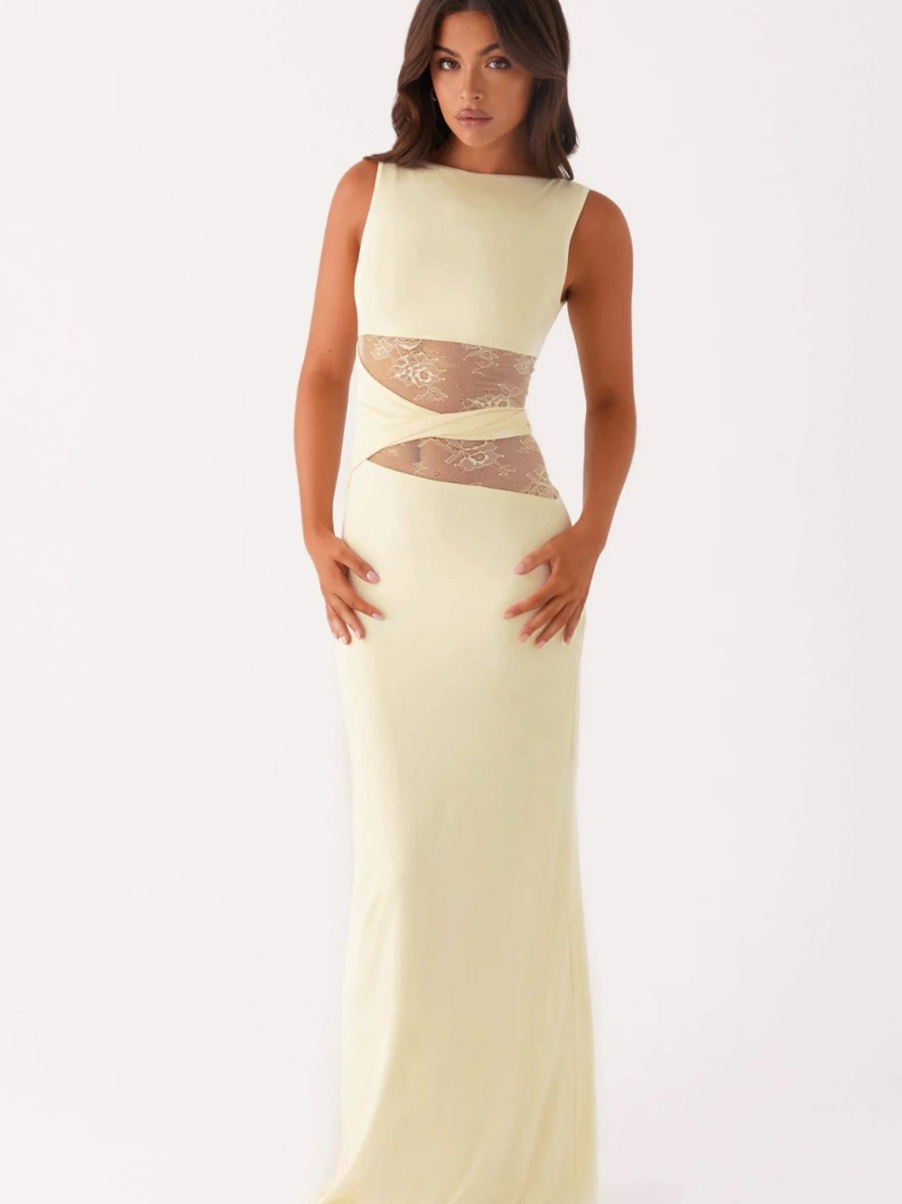 Peppermayo Yellow Lace Cutout Maxi Dress